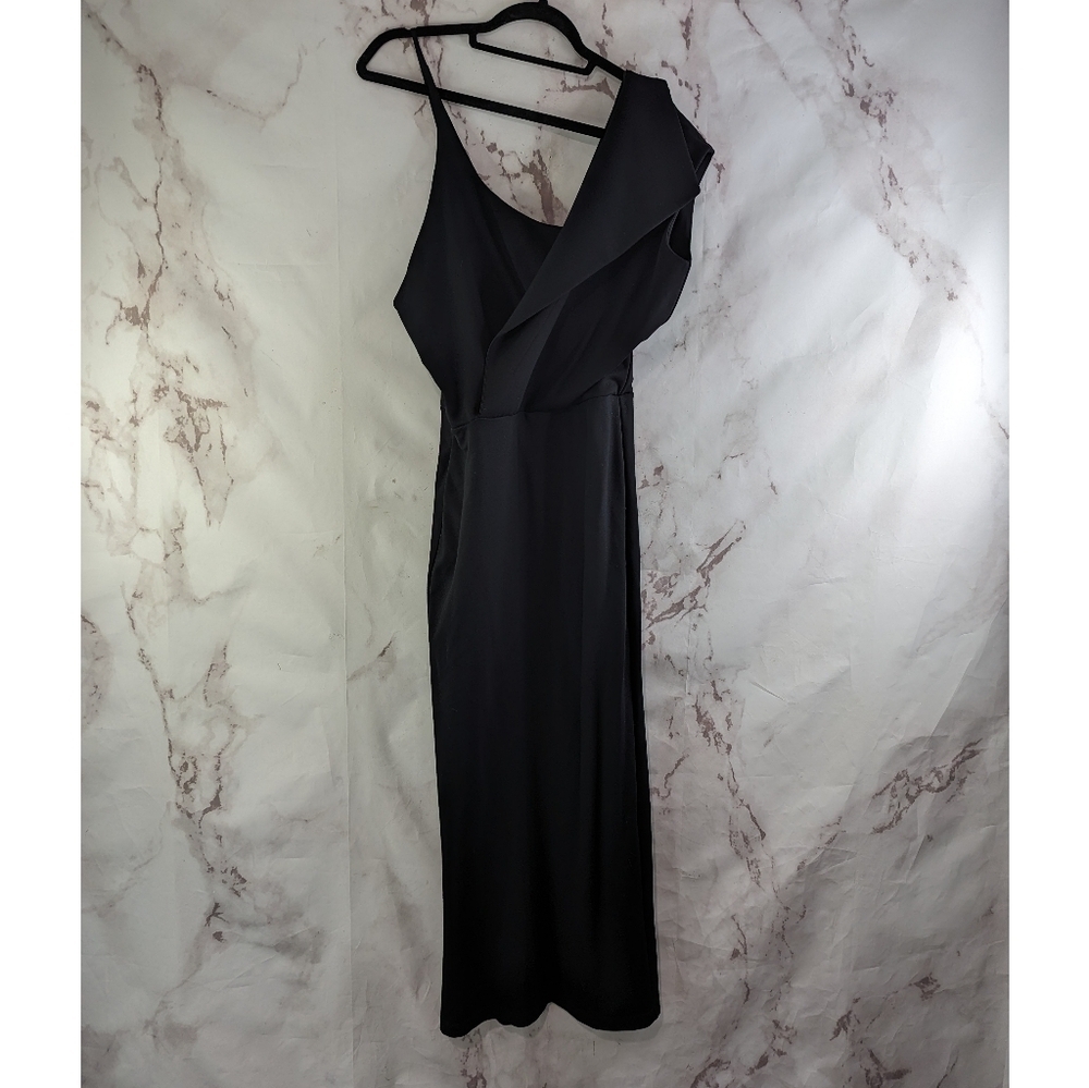 Marcella Dress Women Small Black Bodycon Assymetric One Shoulder Pencil Slit LBD